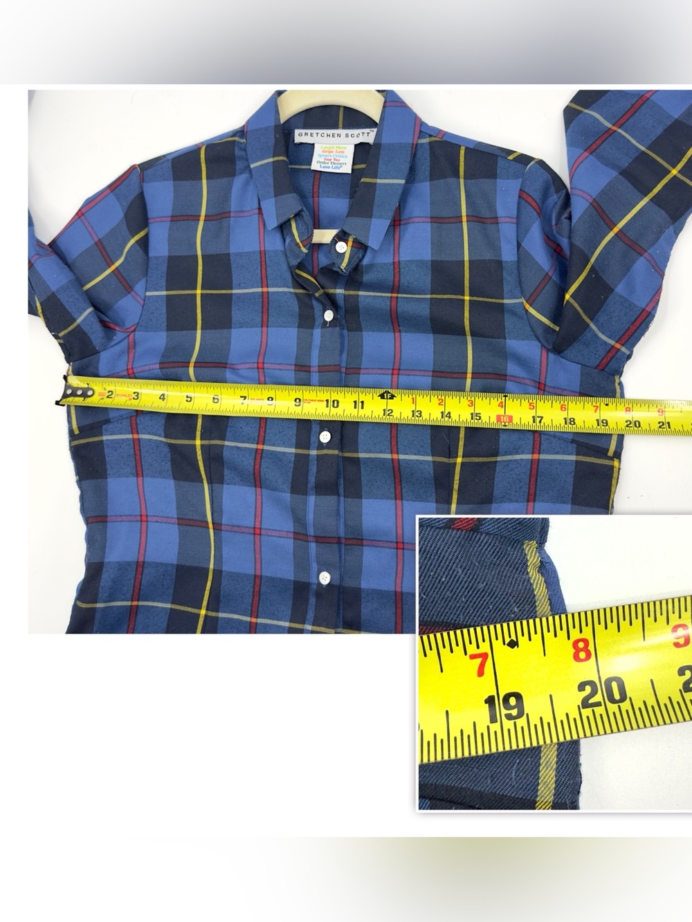 Gretchen Scott Duke Of York Priss Button Down Top Sz Medium Plaid Ruffle Sleeve - Picture 8 of 9